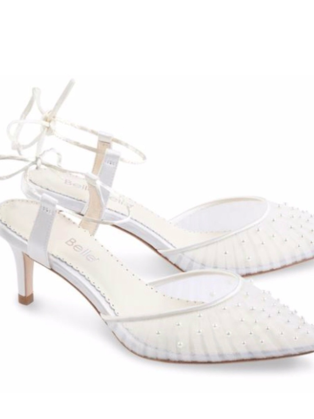 Elle White Pearl-Trimmed Pointed Kitten Heel Slingbacks